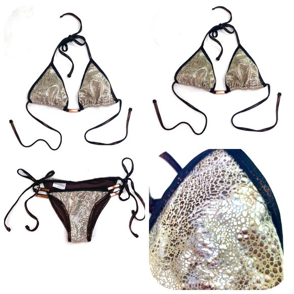 Beach Bunny Metallic Gold side tie 2 pc swimsuit - Picture 1 of 16